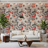 Office wall with Flower Aviary Wallpaper and branch pattern detail