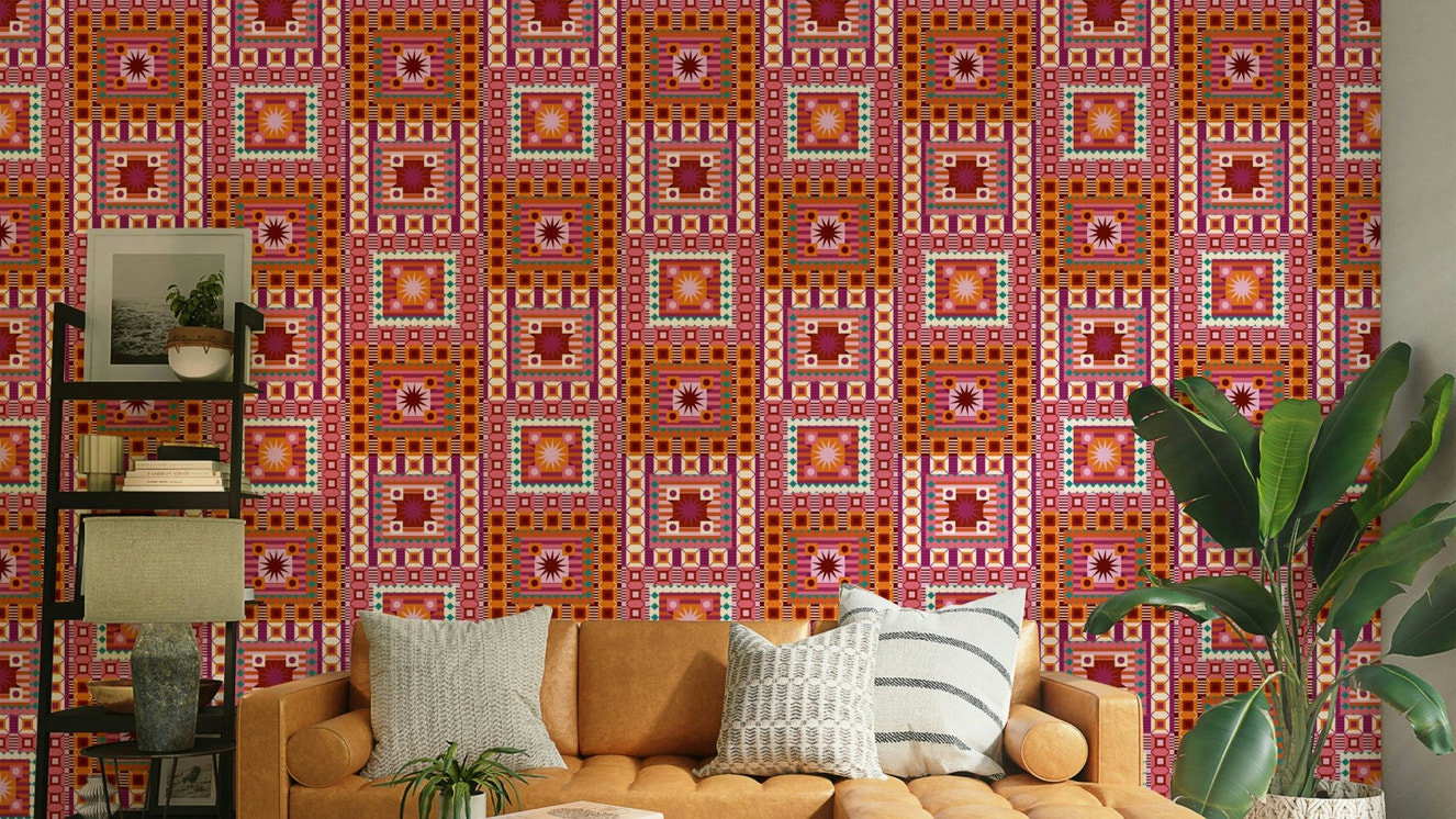 Crimson and orange burst wallpaper design

