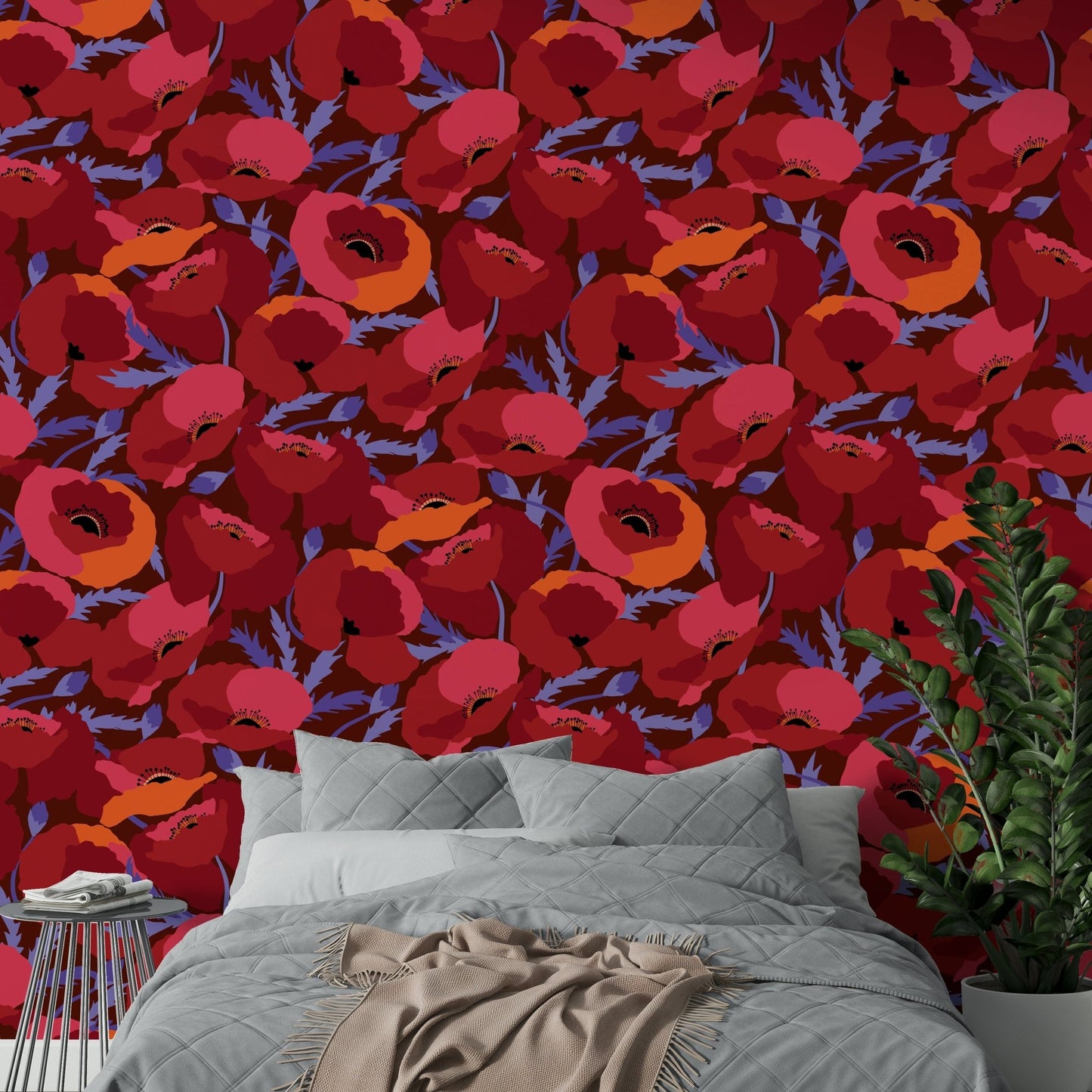 Elegant crimson poppy flower mural for interior design, GD1871