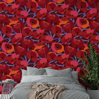 Elegant crimson poppy flower mural for interior design, GD1871