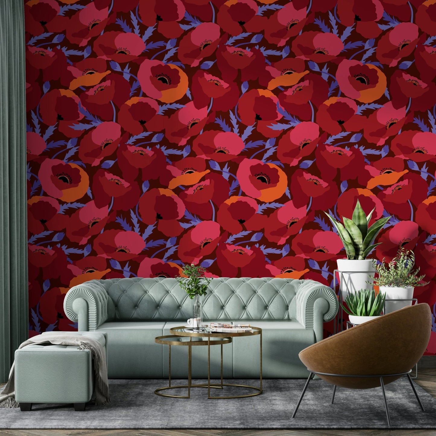 Floral crimson poppy wall design for stylish spaces, GD1871