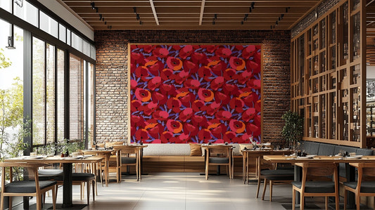 Crimson Poppy Bloom Wall Mural for living room decor

