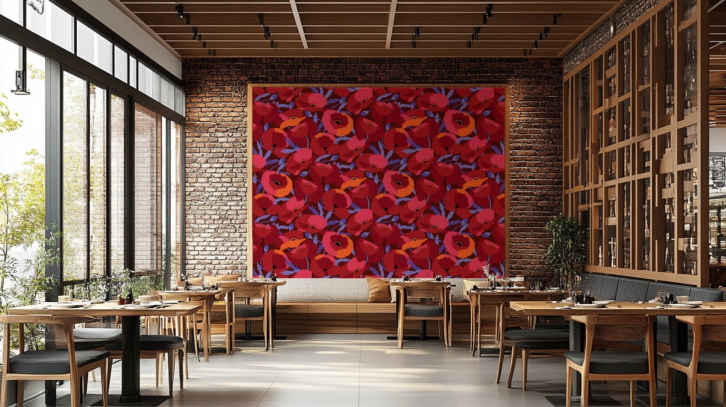Crimson Poppy Bloom Wall Mural for living room decor, GD1871