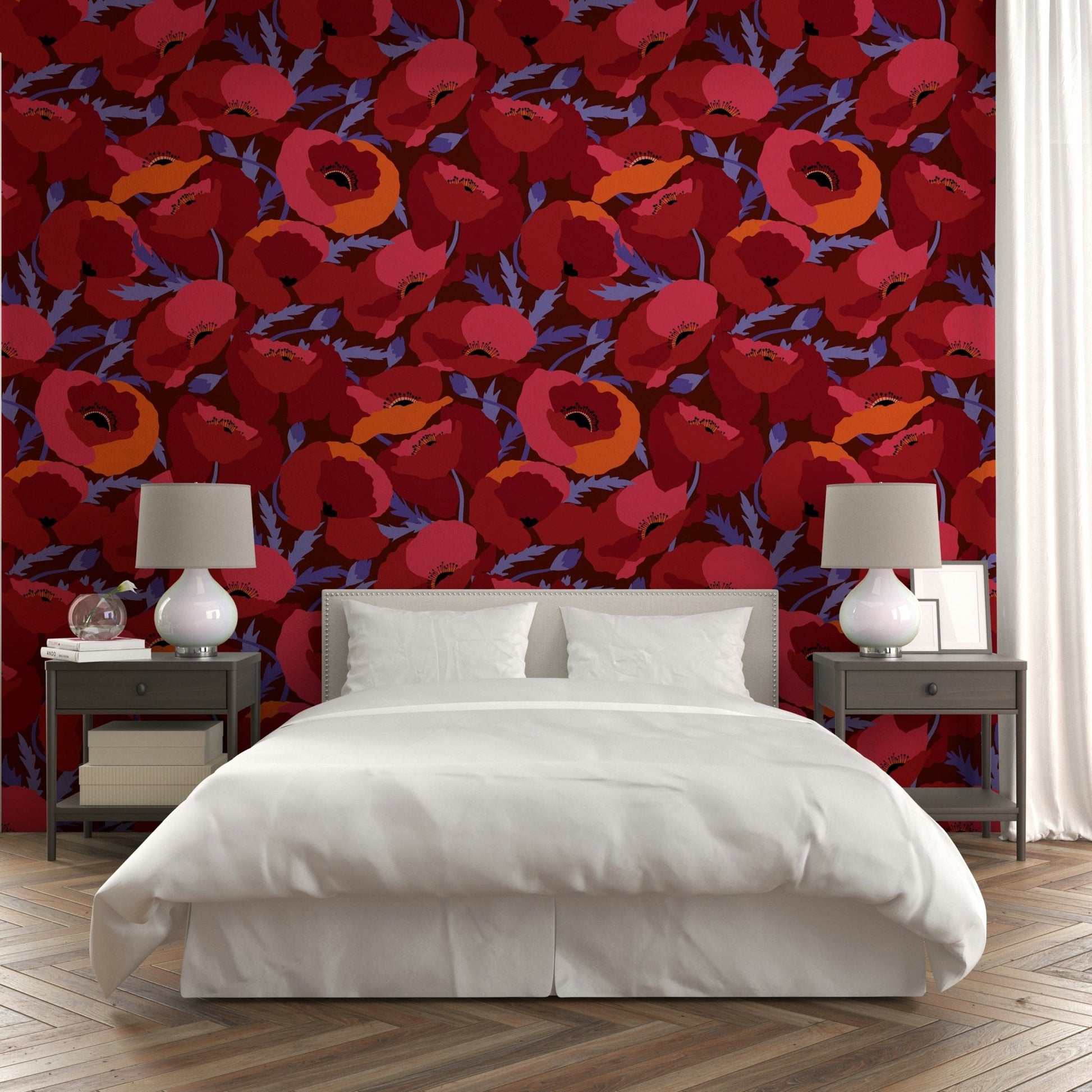 Bright crimson poppy mural perfect for living areas, GD1871