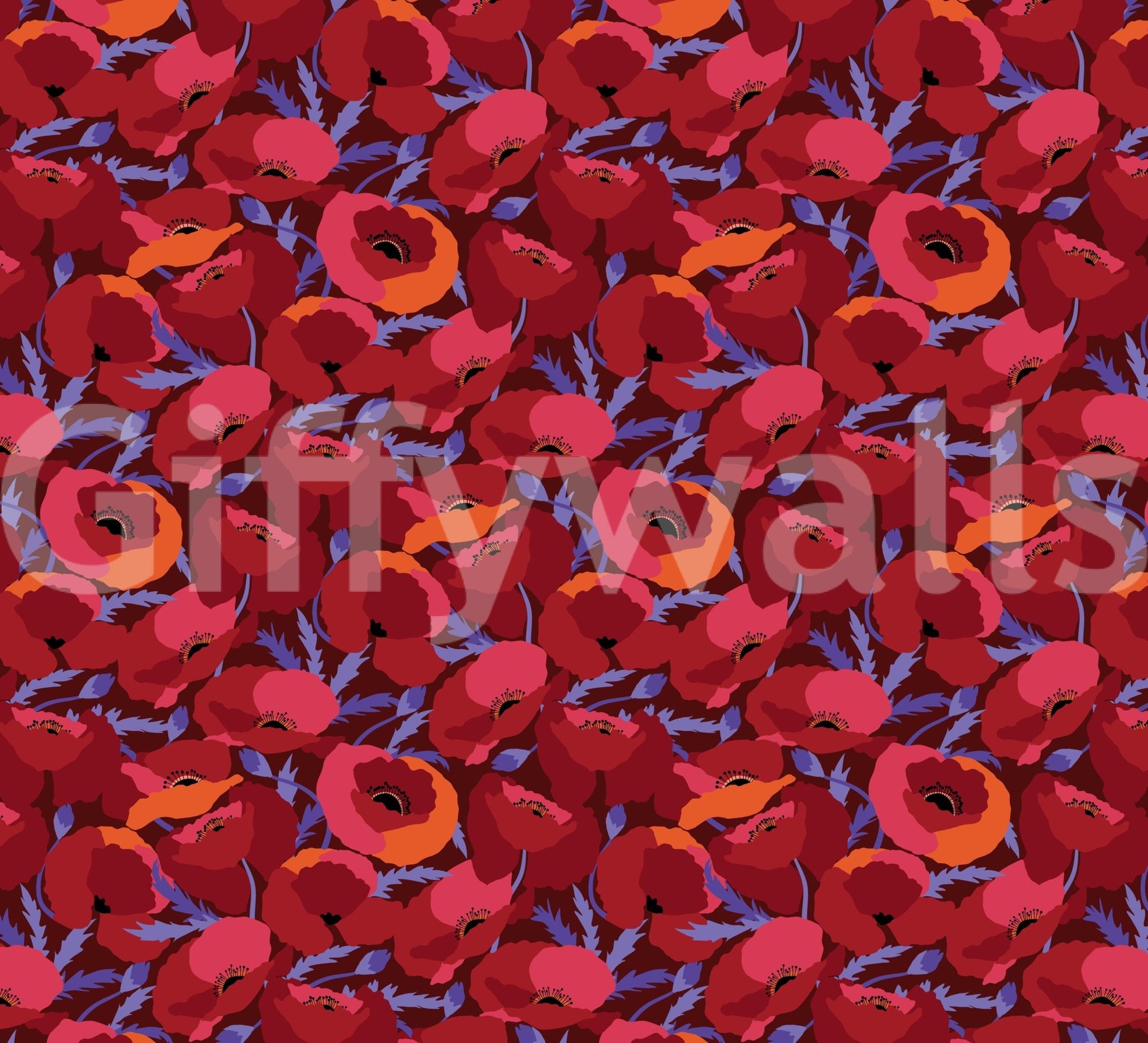 Gorgeous crimson poppies wall mural for modern decor, GD1871