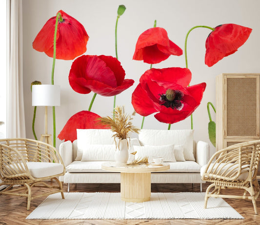 Symmetrical wildflower group of Crimson Poppy Field mural.