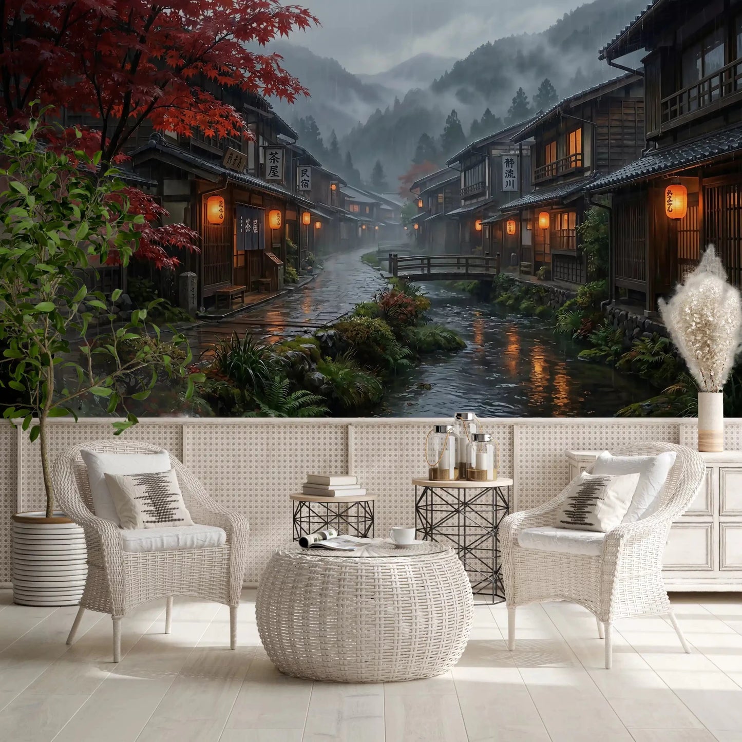 Living space turns moody and quiet through this Crimson Rain Japan wall mural. GD9528