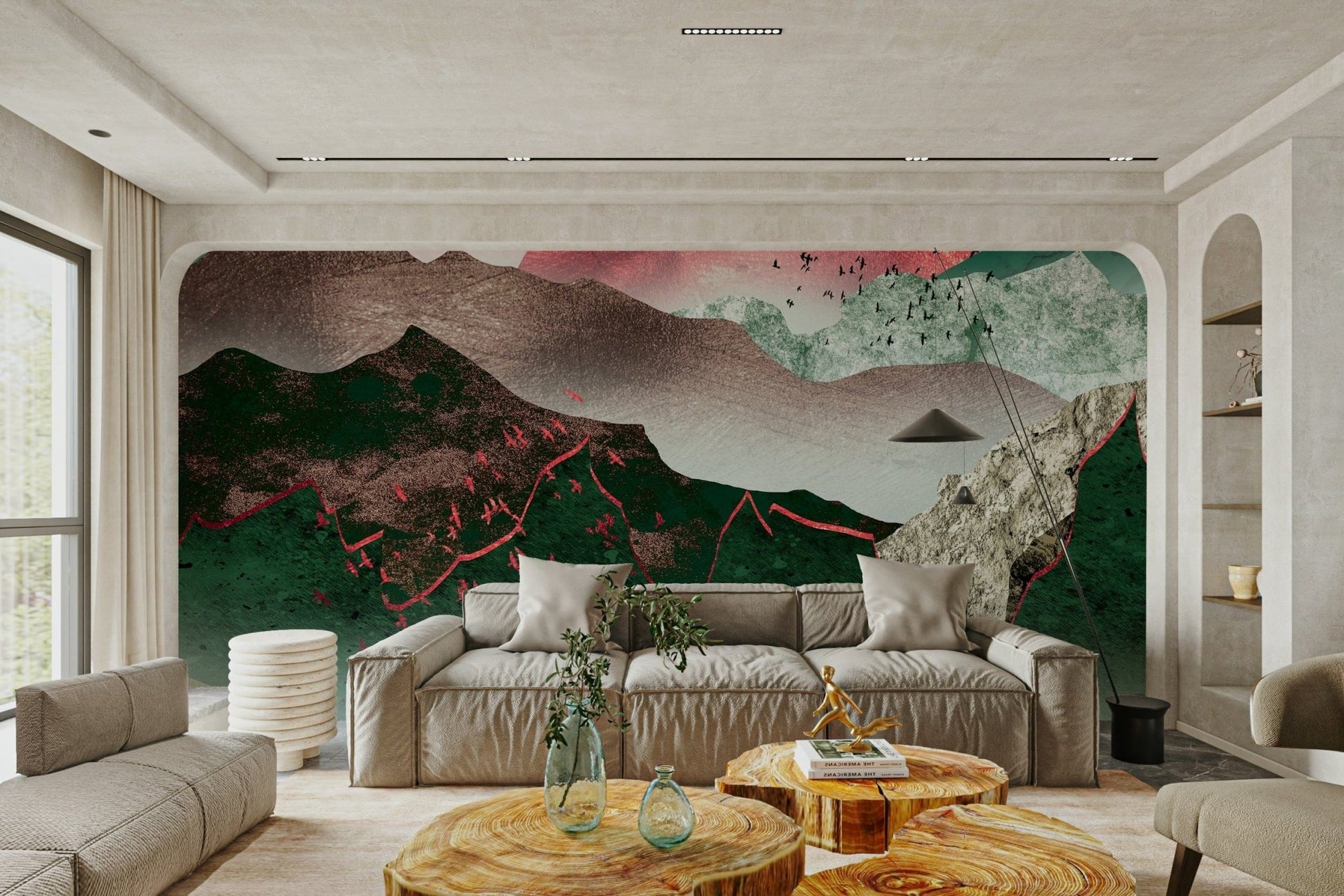 Wallpaper with red sun and ridges GD111


