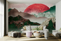 Crimson sky mountain range mural GD111

