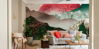 Sunset behind forested hills mural GD111