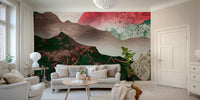 Flock of birds in misty peaks wallpaper GD111

