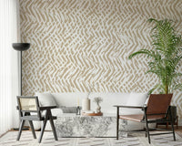 A contemplative geometric design wallpaper mural for a feature wall.