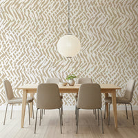 A peaceful overlapping line mural on decorative wallpaper.