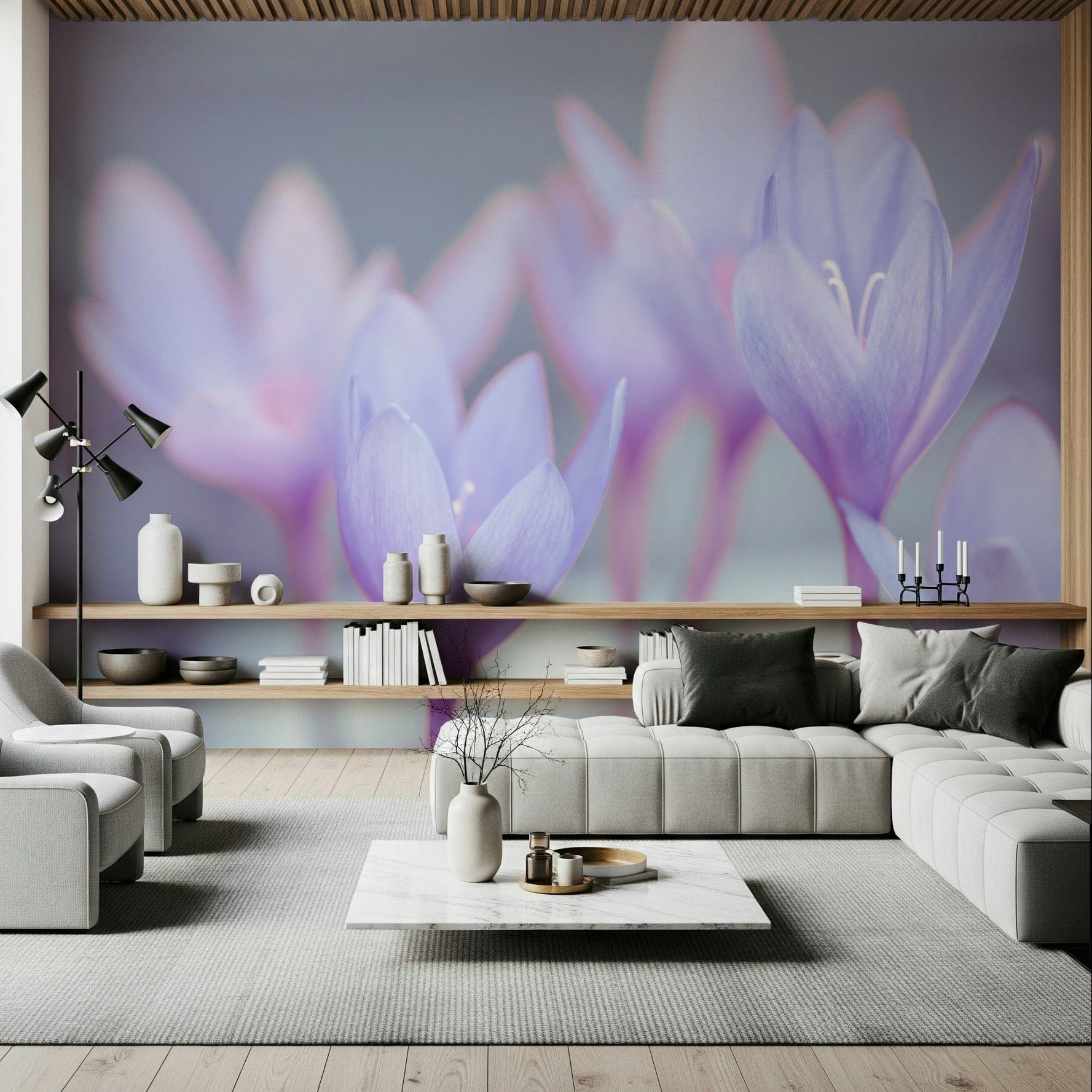 Gentle blooming Crocus wallpaper art installation., GD7115
