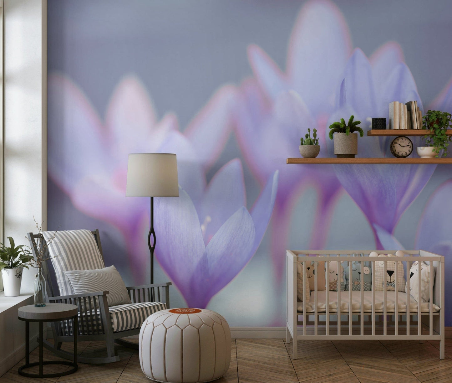 Serene Crocus wall mural calming pastel room feature., GD7115