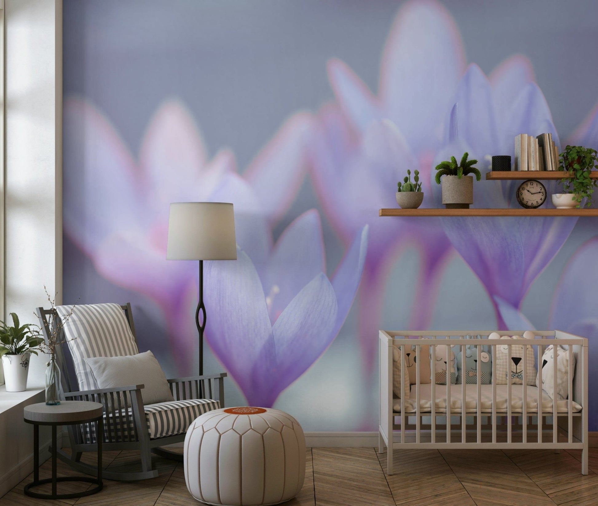Serene Crocus wall mural calming pastel room feature., GD7115