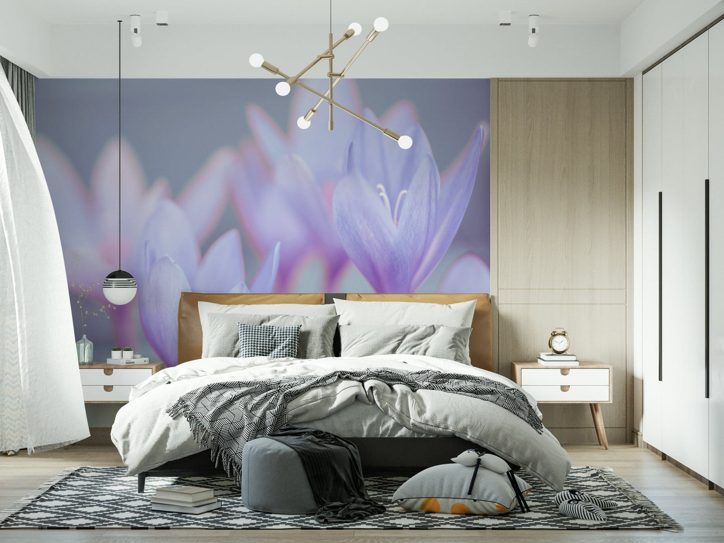 Misty Crocus wallpaper mural faded purple garden scape., GD7115