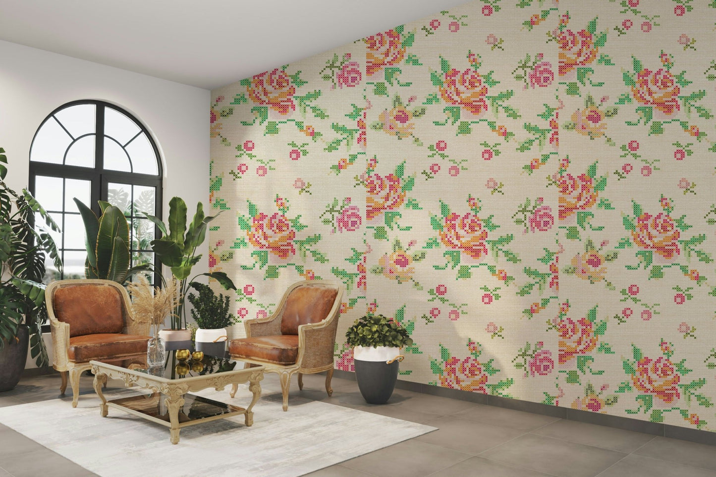 Cross-Stitch Blooms Wallpaper⁠