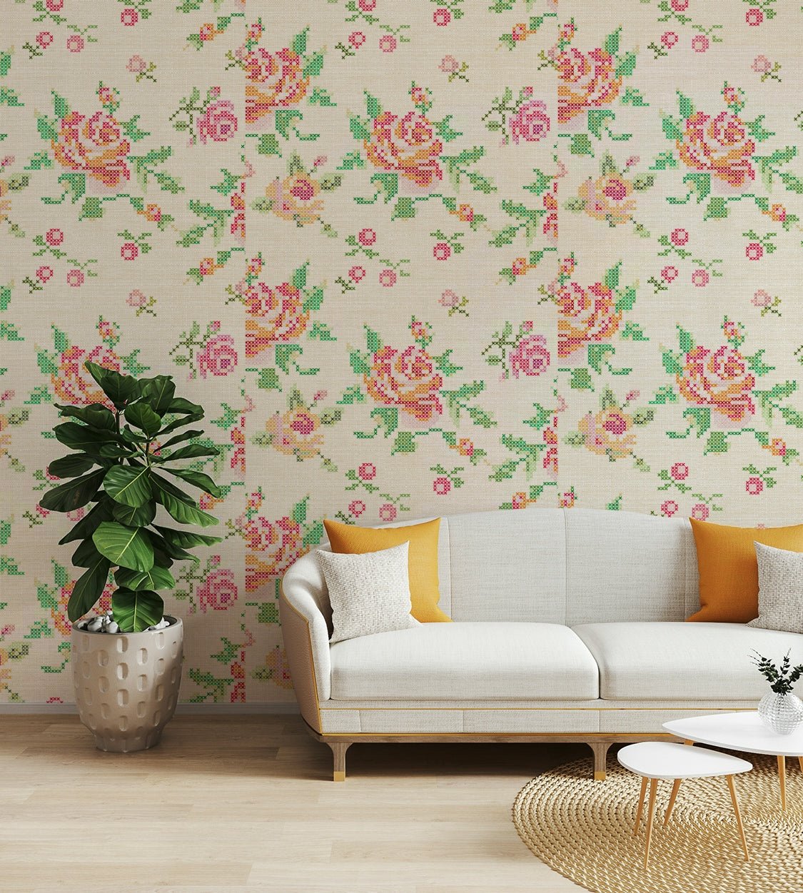 Cross-Stitch Blooms Wallpaper⁠
