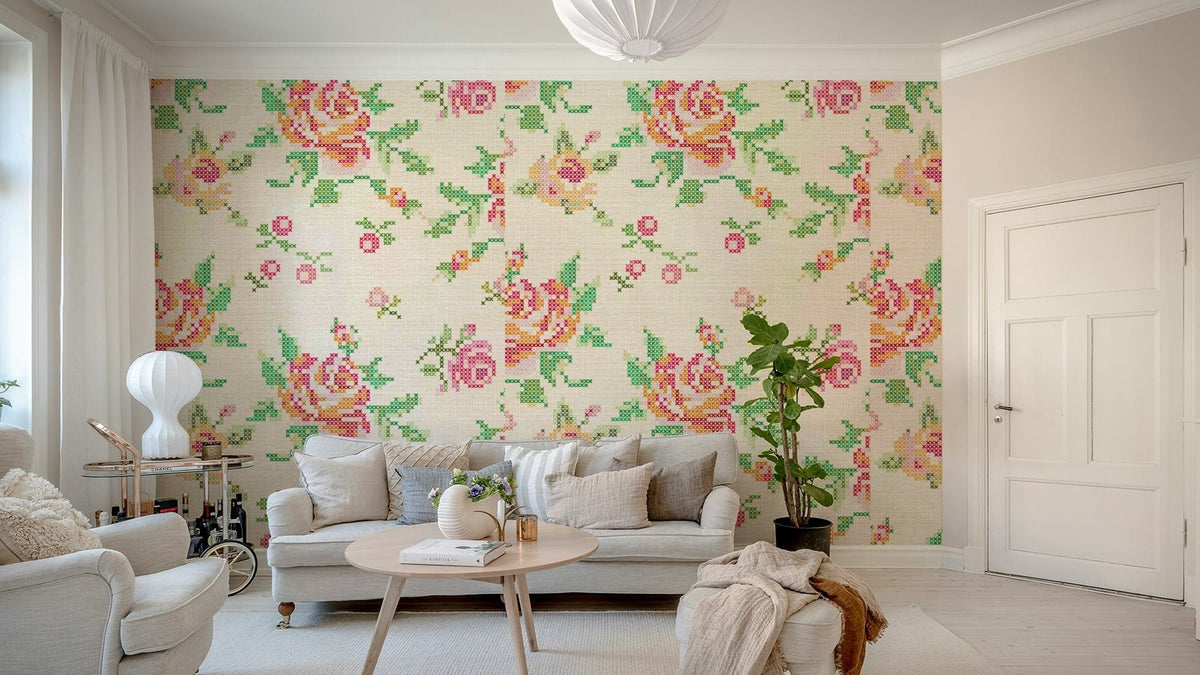 Cross-Stitch Blooms Wallpaper⁠ GD3207