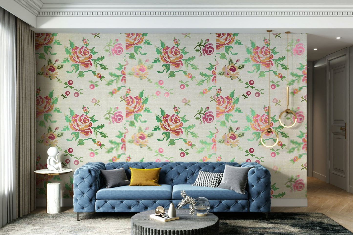 Cross-Stitch Blooms Wallpaper⁠