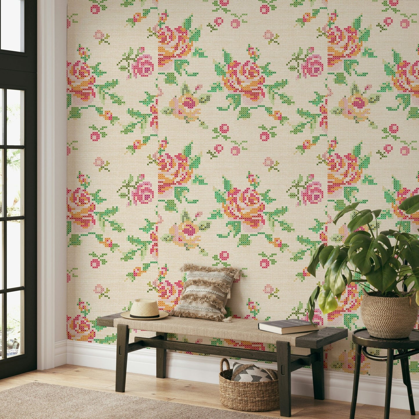 Cross-Stitch Blooms Wallpaper⁠
