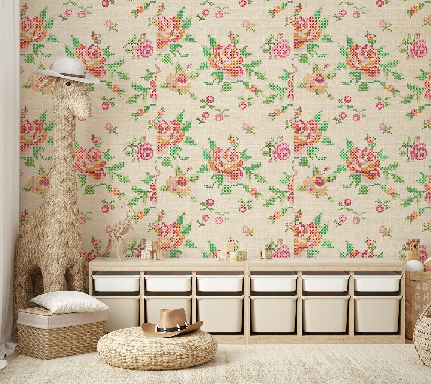 Cross-Stitch Blooms Wallpaper⁠