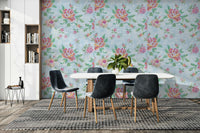 Cross-Stitch Blossoms Blue Wallpaper⁠