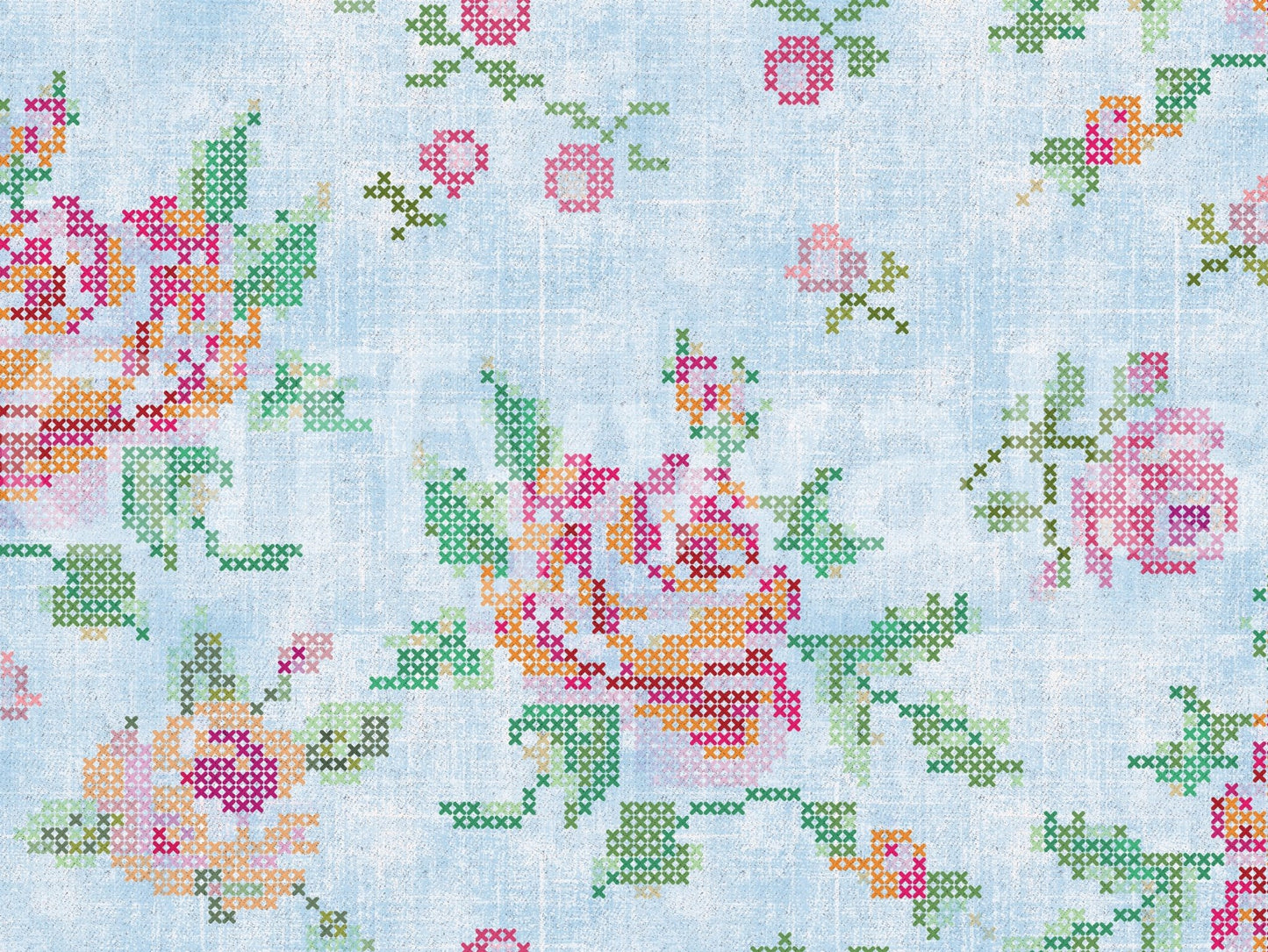 Cross-Stitch Blossoms Blue Wallpaper⁠