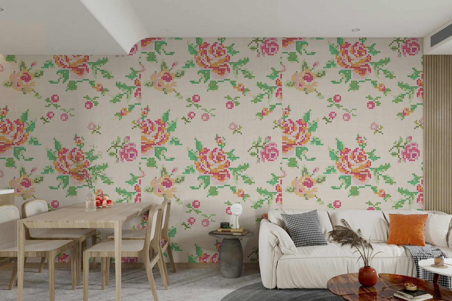 Cross-Stitch Blossoms Wallpaper⁠