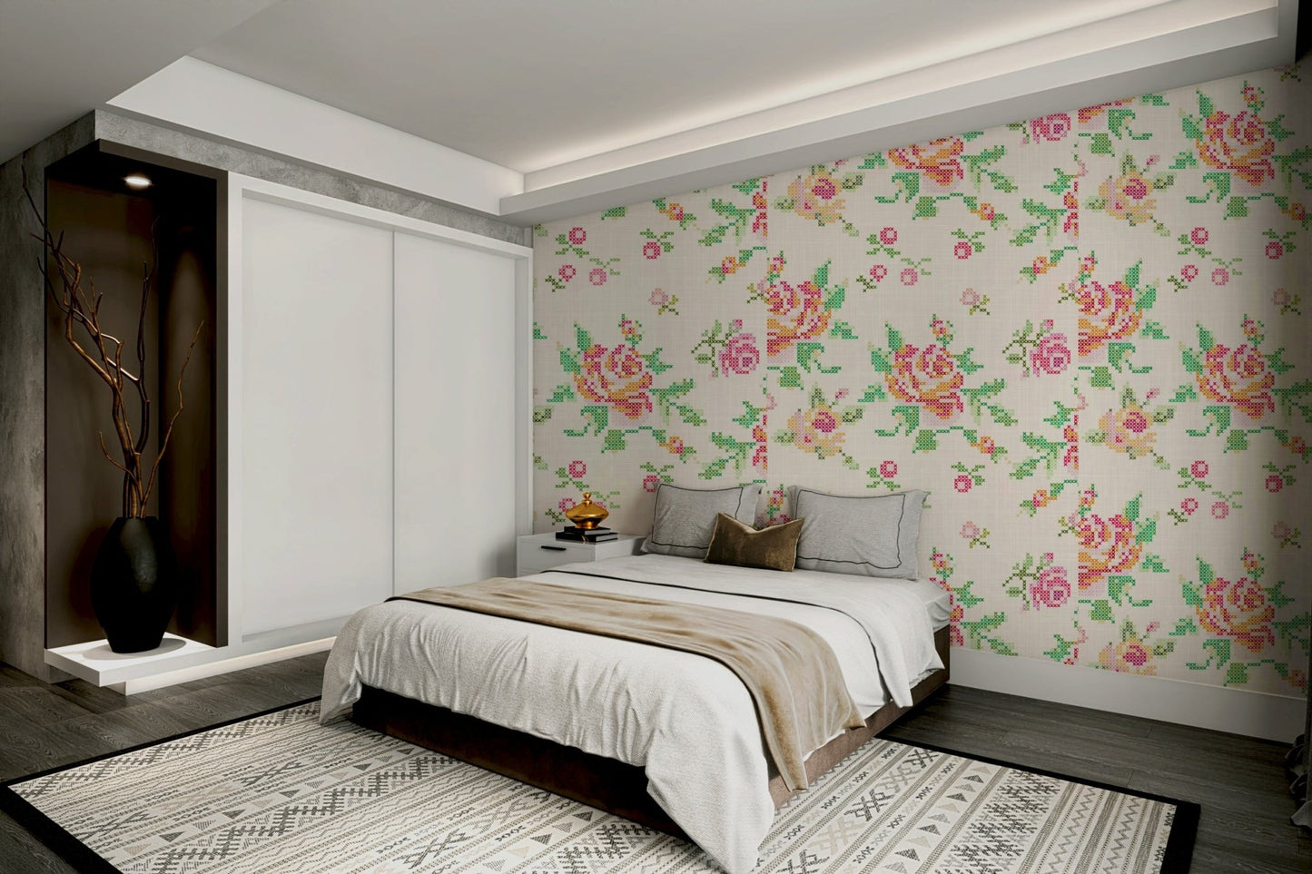 Cross-Stitch Blossoms Wallpaper⁠