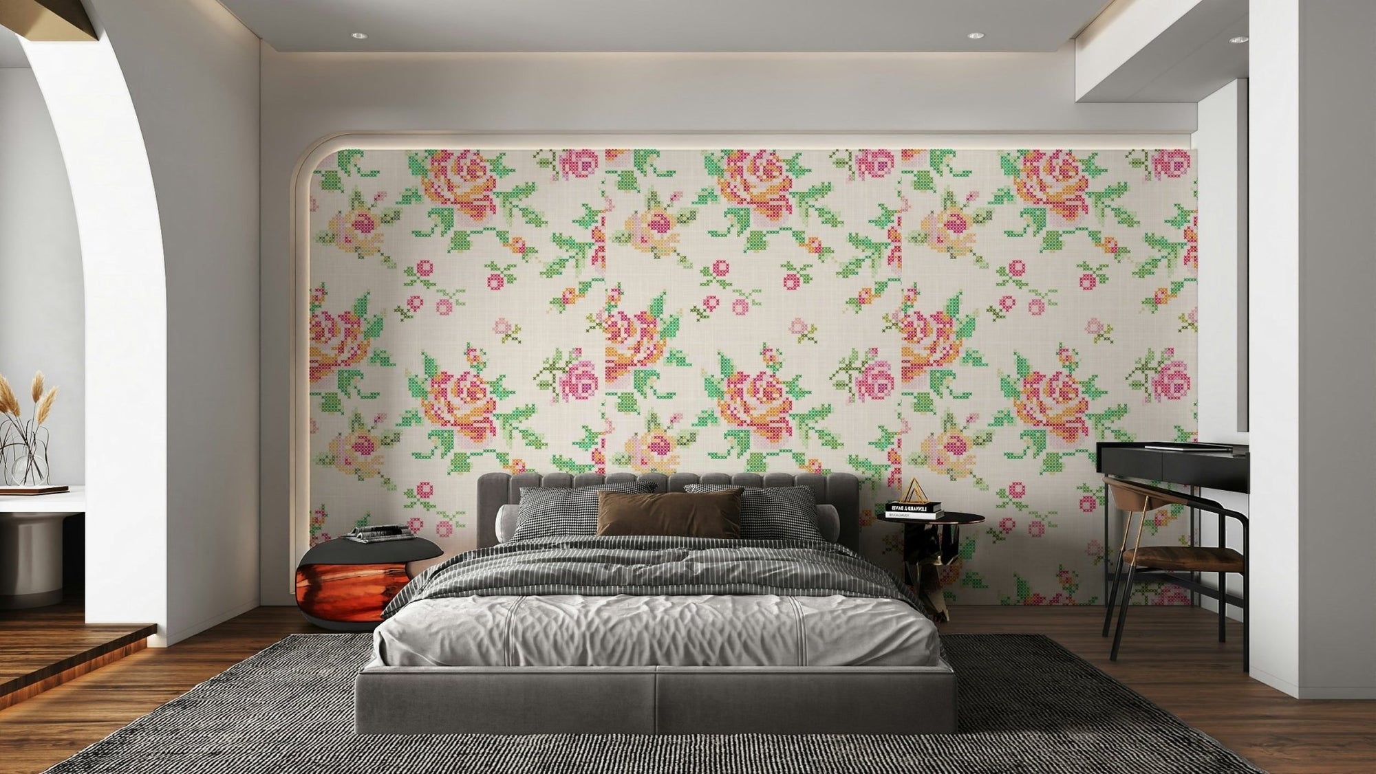 Cross-Stitch Blossoms Wallpaper⁠ GD3206
