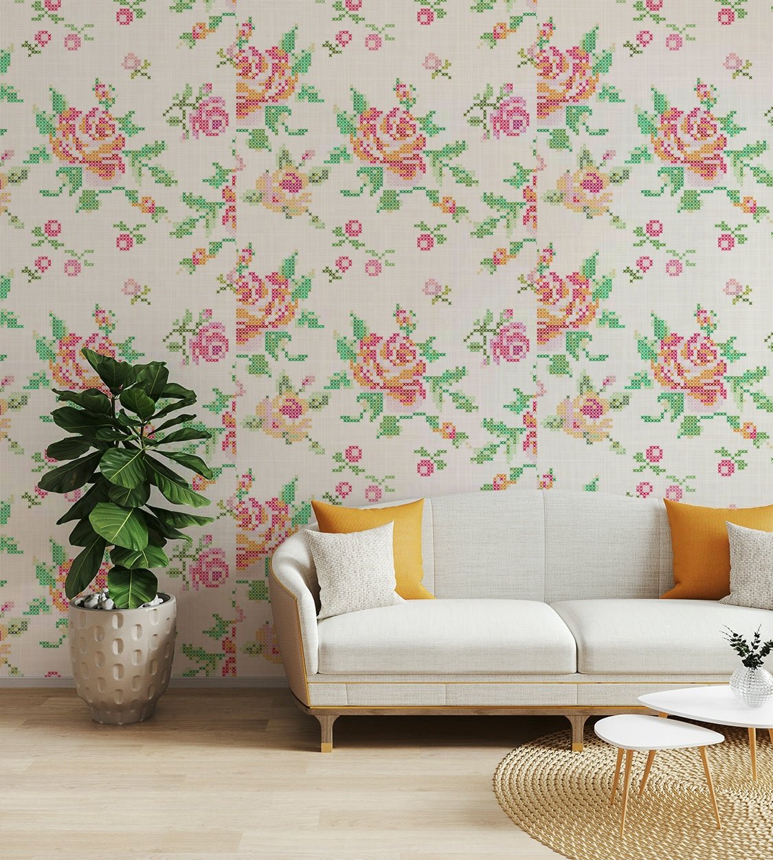 Cross-Stitch Blossoms Wallpaper⁠