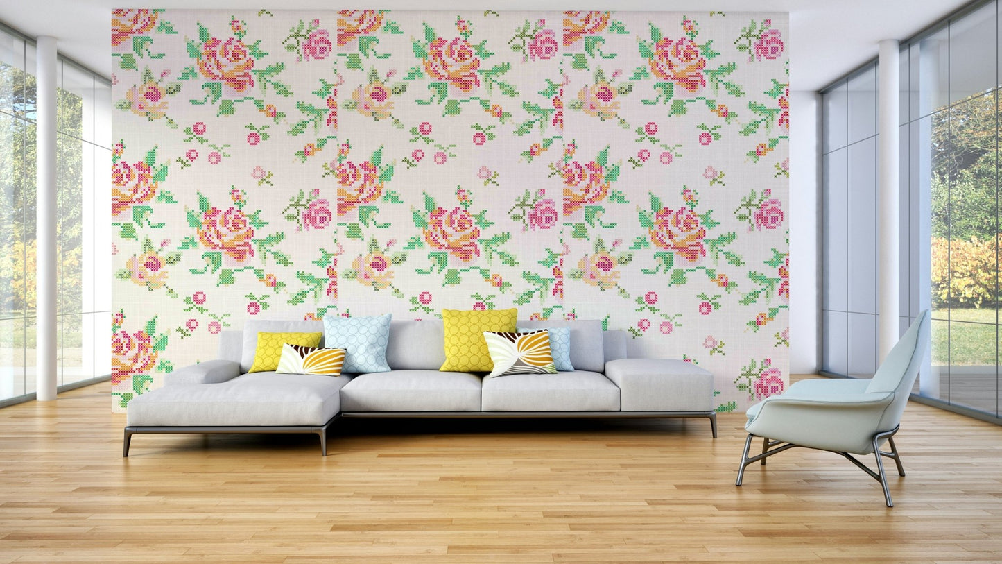 Cross-Stitch Blossoms Wallpaper⁠