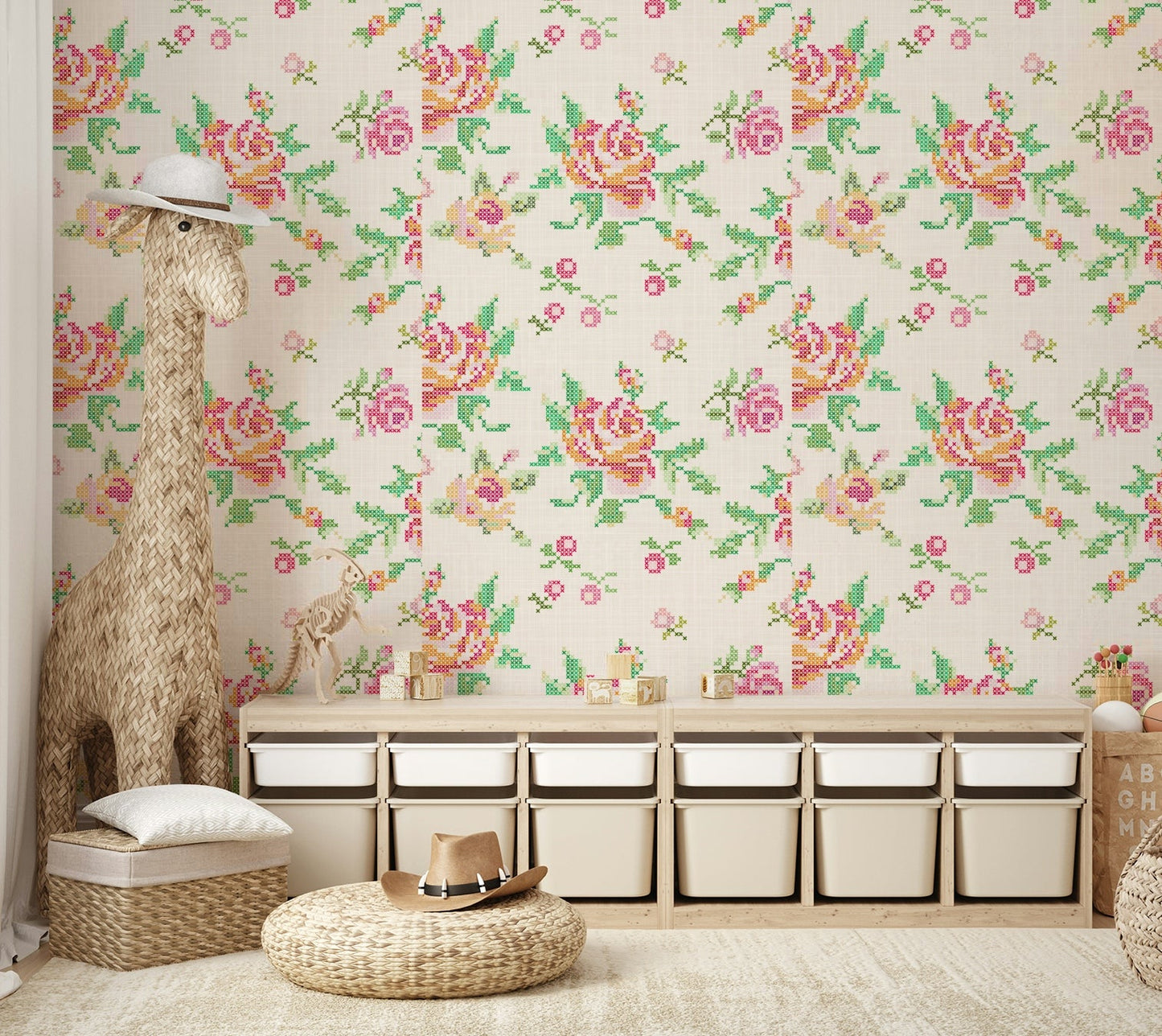 Cross-Stitch Blossoms Wallpaper⁠