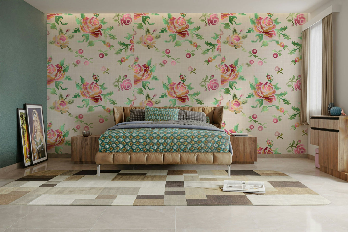 Cross-Stitch Blossoms Wallpaper⁠