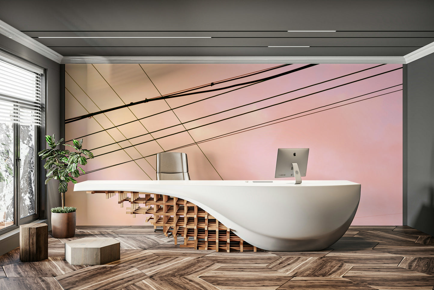 An artistic minimalist shape mural for home decor.

