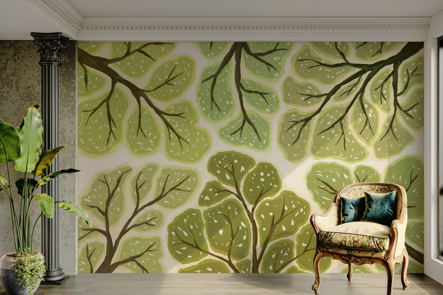 Crown shyness nature wall mural design

