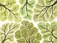 Crown shyness mural in forest setting

