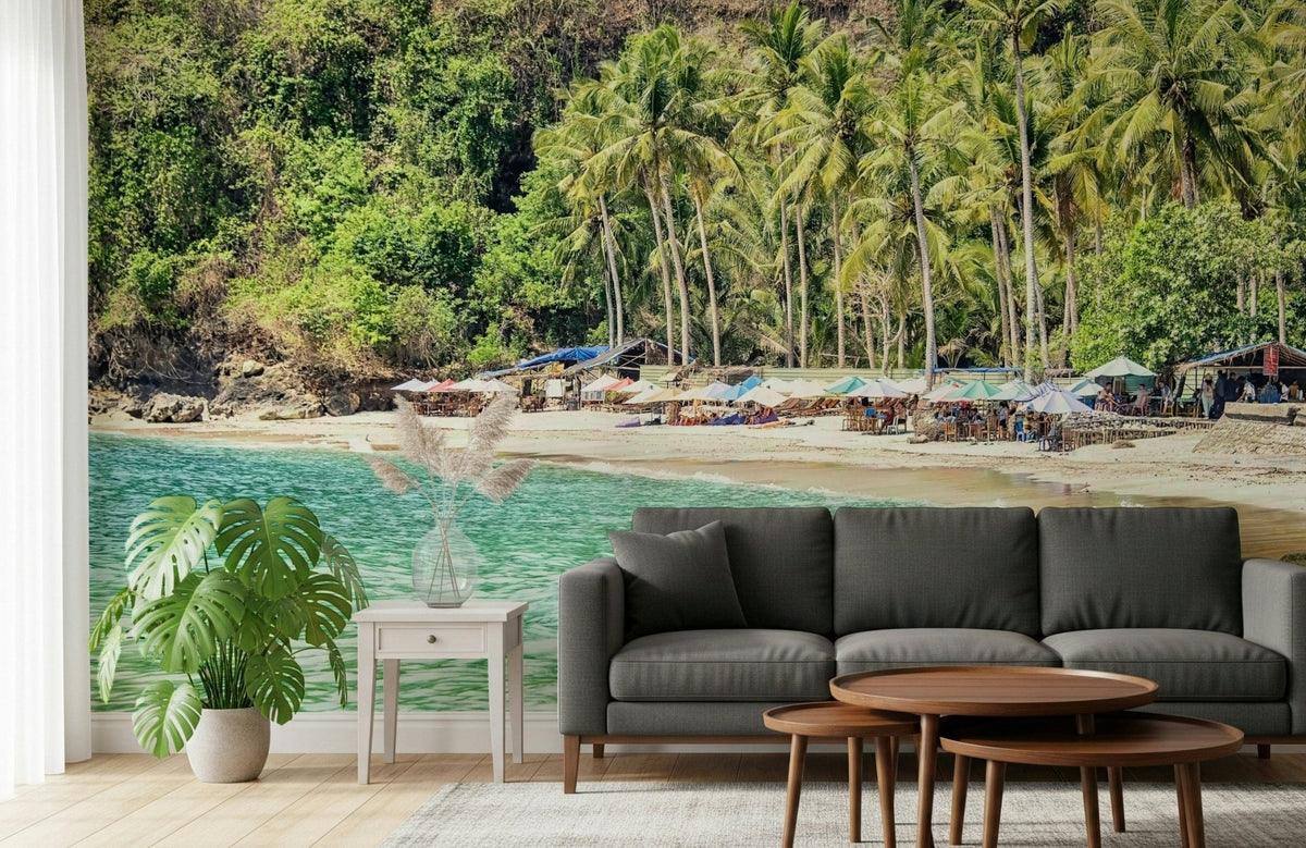 Crystal Bay wall mural showing turquoise water along a palm-lined cove GD7376