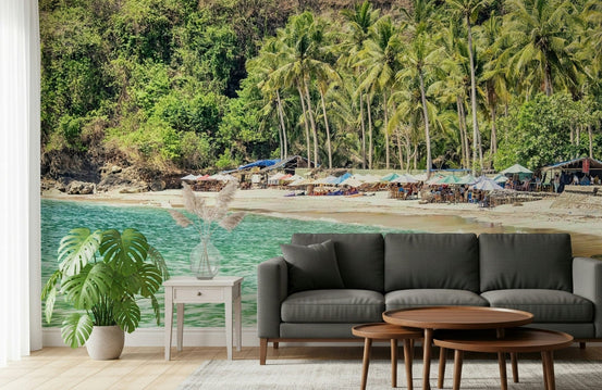 Crystal Bay wall mural showing turquoise water along a palm-lined cove GD7376