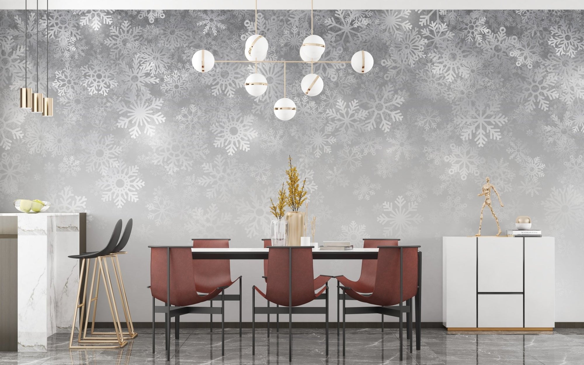 Elegant snowflake mural with crystal charm A222
