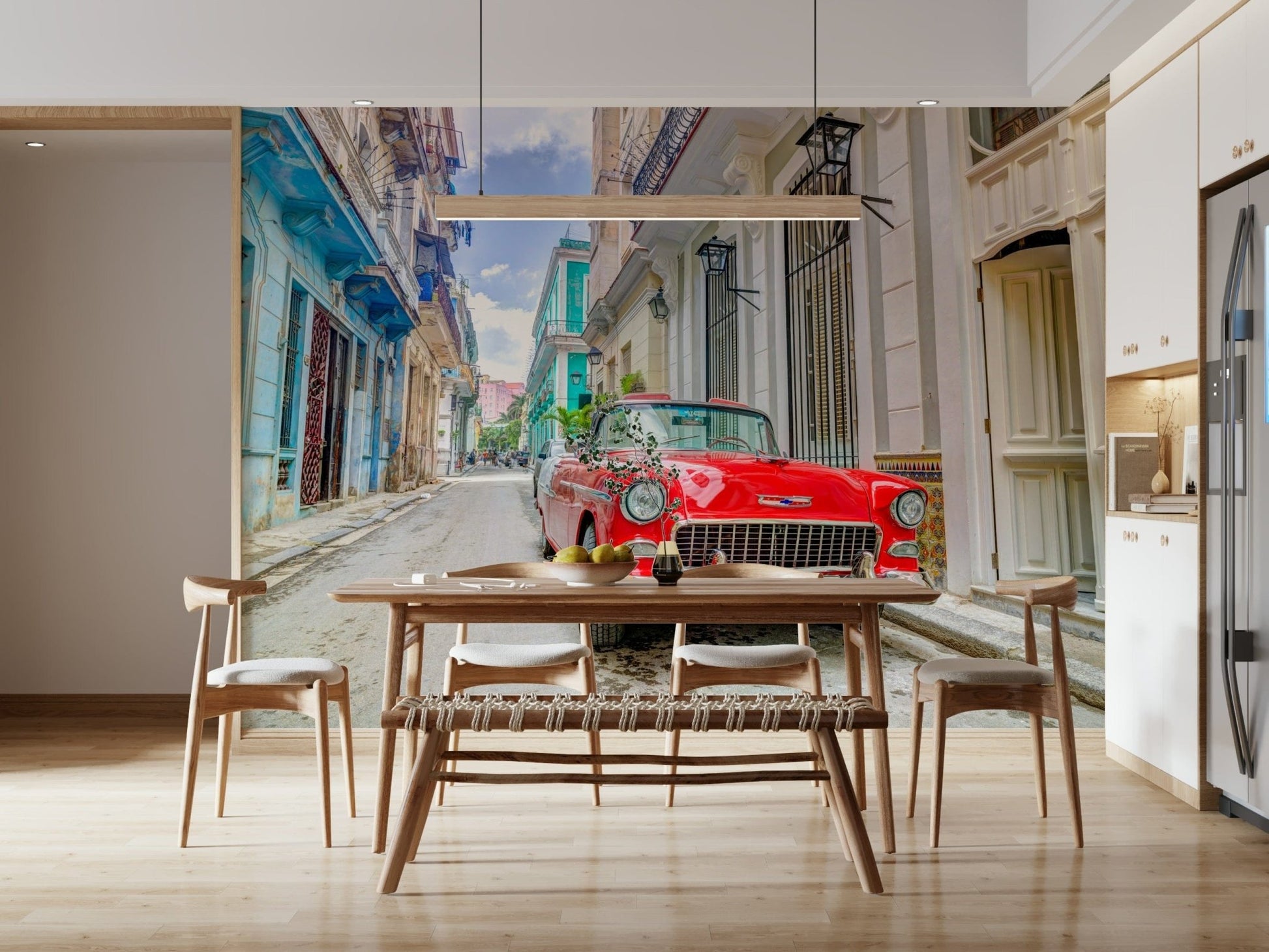 Pastel architecture wallpaper in a professional home office setting.