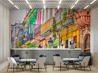 The mural gives a feeling of being in a classic urban setting.

