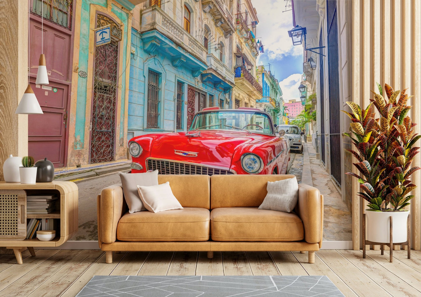 Lively Cuban cruise wallpaper for bold home decoration.

