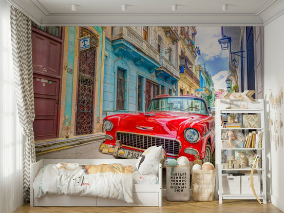 Cuban Cruise Wall Mural showcasing a vibrant beach scene., GD1946