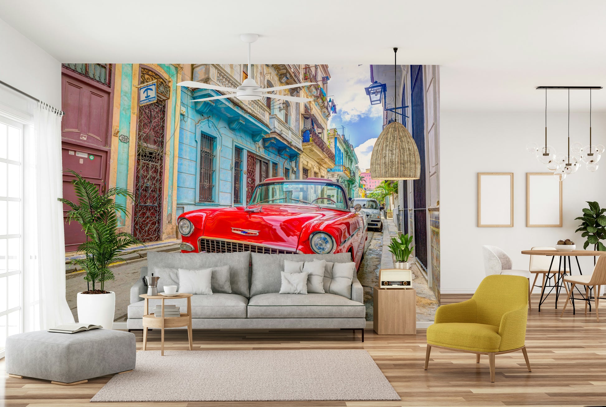 Tropical Havana cruise mural for modern wall decor.

