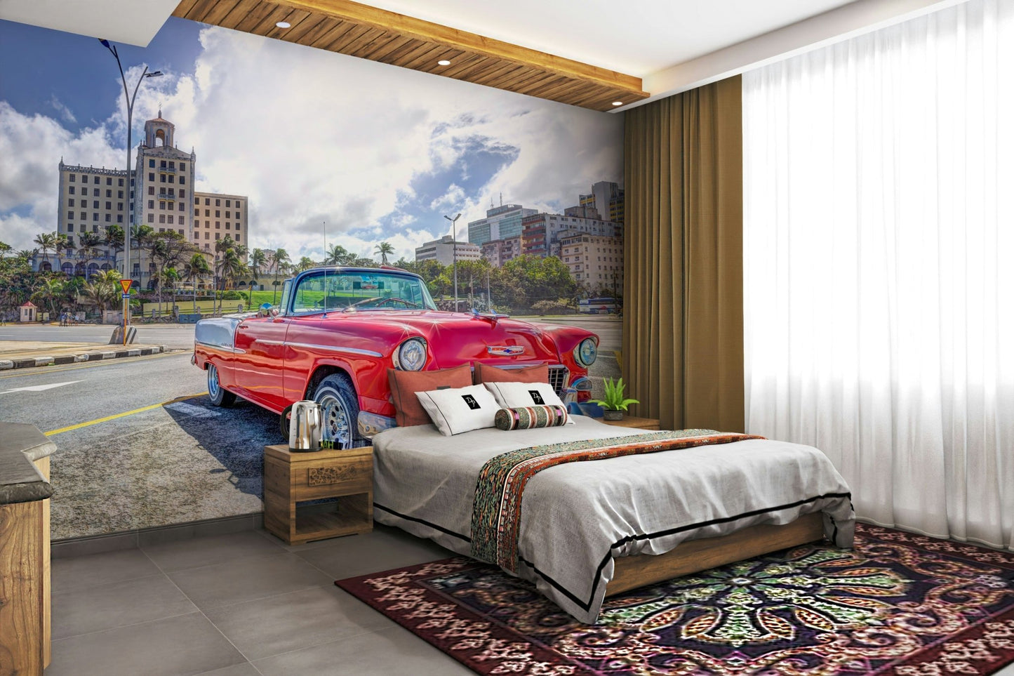 The car is painted in a bright, vibrant color.

