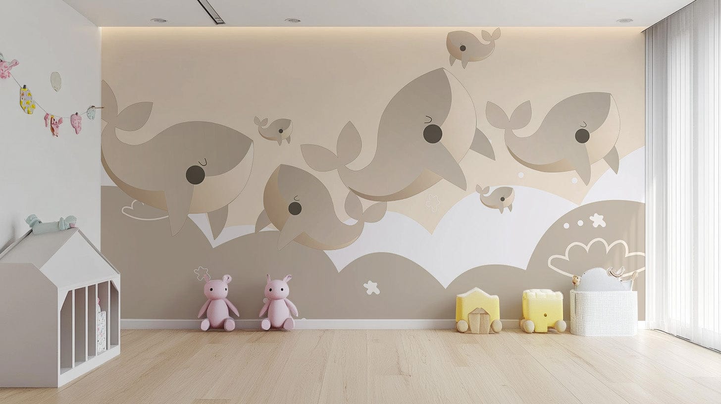 Cuddly Cetaceans wallpaper for dreamy nursery wall decor C338