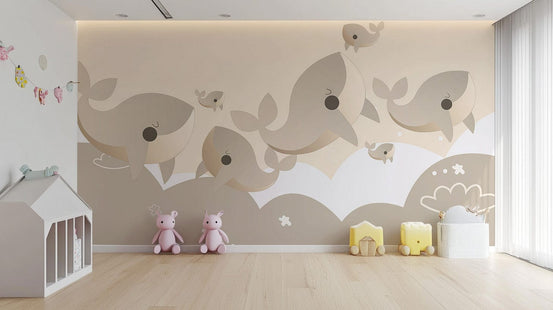 Cuddly Cetaceans wallpaper for dreamy nursery wall decor C338